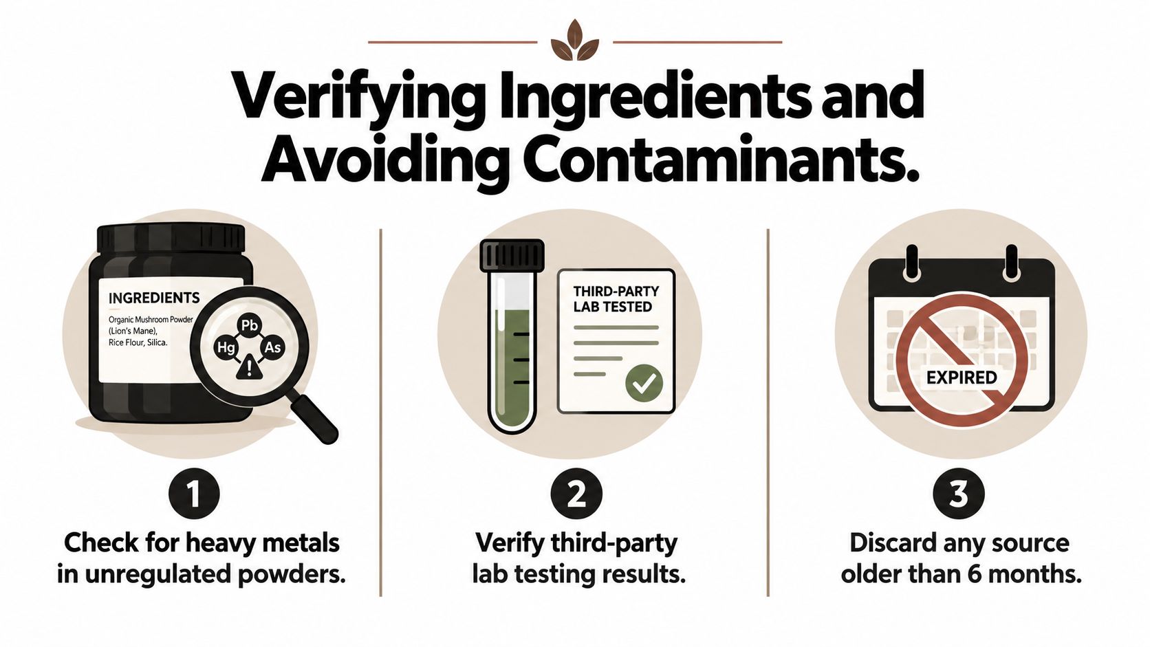 A visual guide on how to verify supplement ingredients and avoid contaminants like heavy metals.
