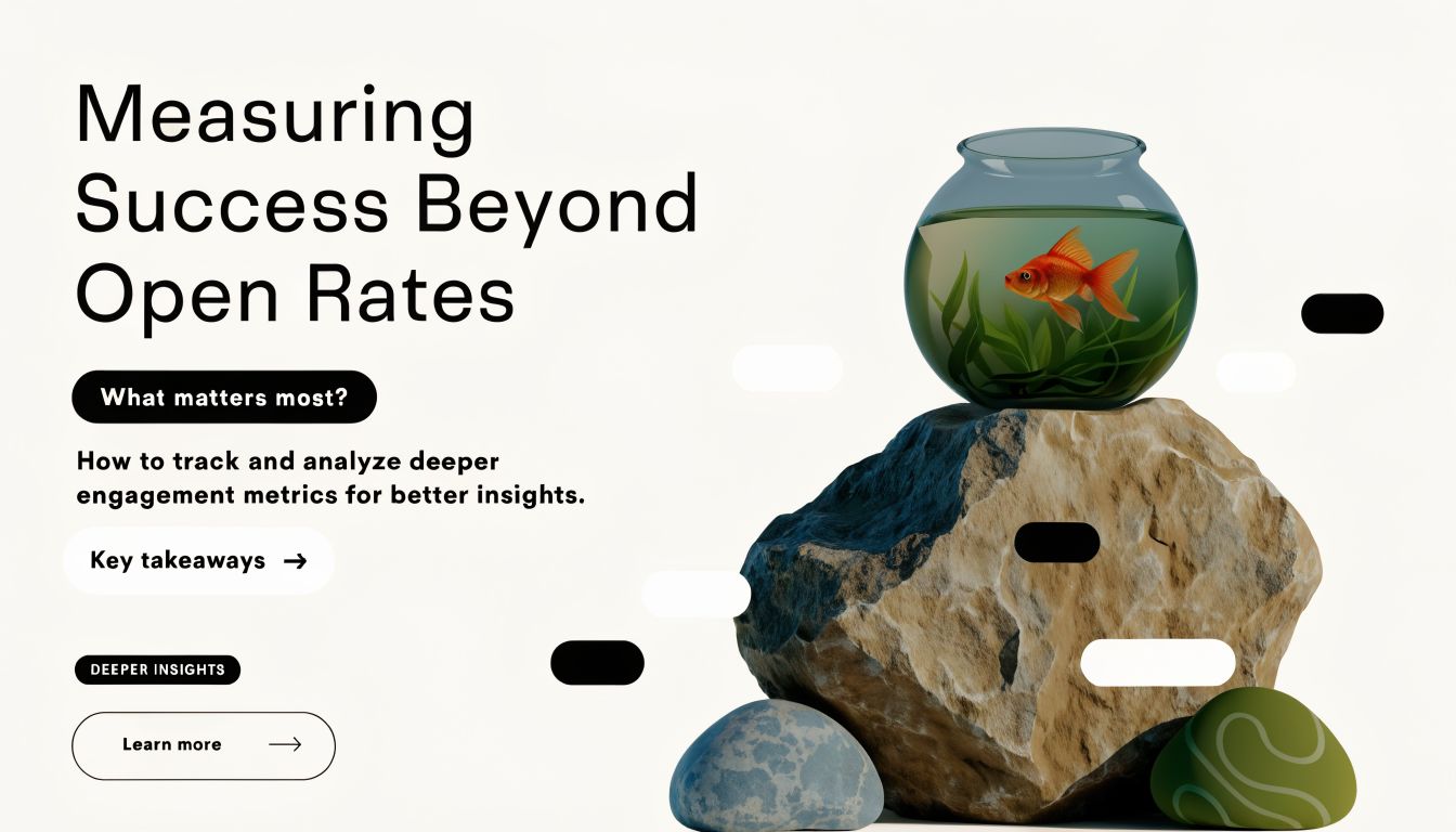 A goldfish in a glass bowl sits on a large rock, representing metrics beyond email open rates.