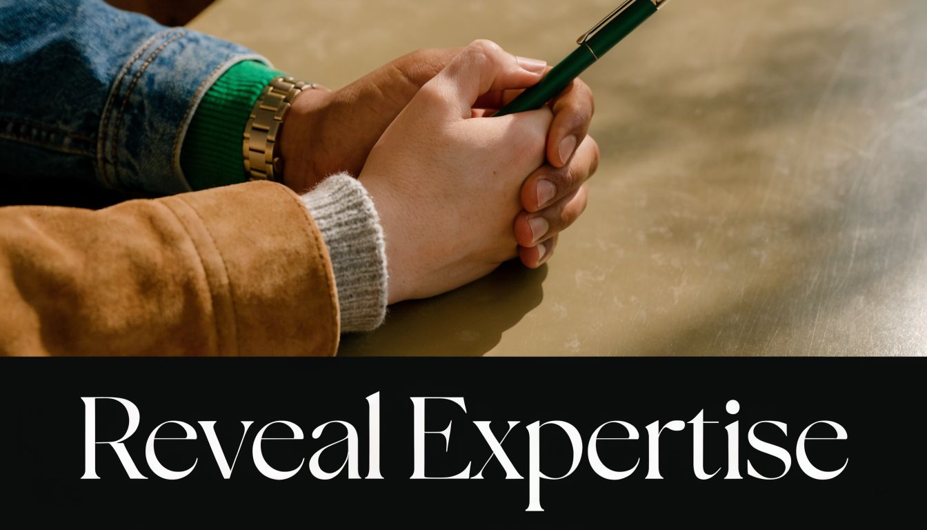 Two people working together at a desk with one person holding a pen, symbolizing professional collaboration.
