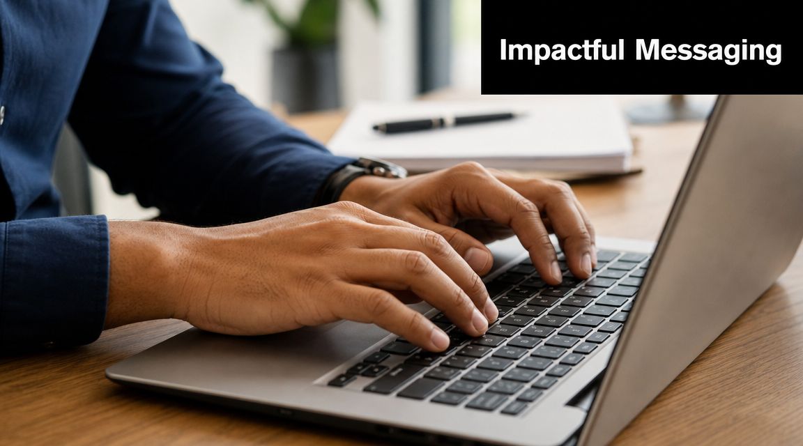 A professional person typing on a laptop computer keyboard to create email nurture campaigns at a desk.