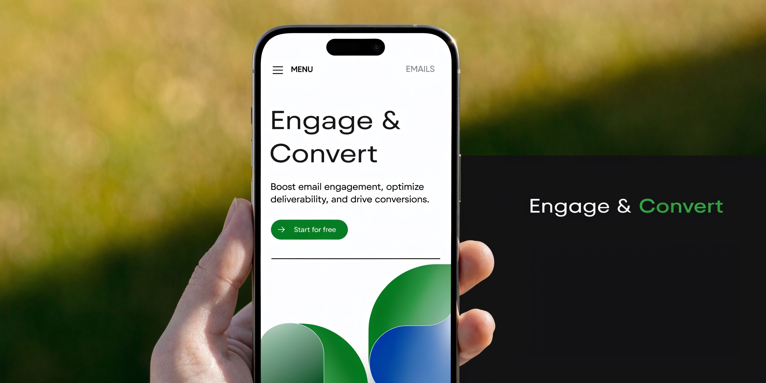 A smartphone display showcasing a clean website header design focused on email marketing and conversion optimization.