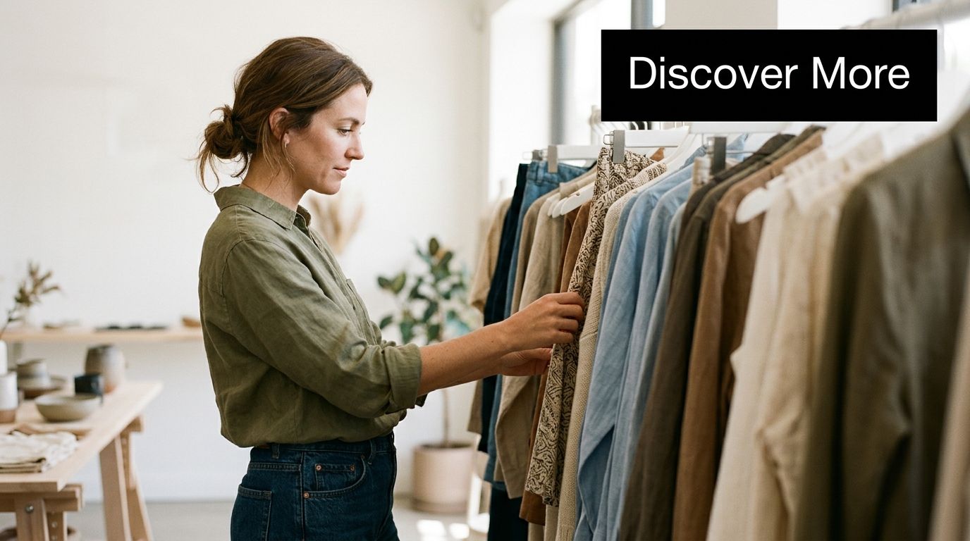 A woman browses through a clothing rack in a boutique, representing the customer experience for email marketing.
