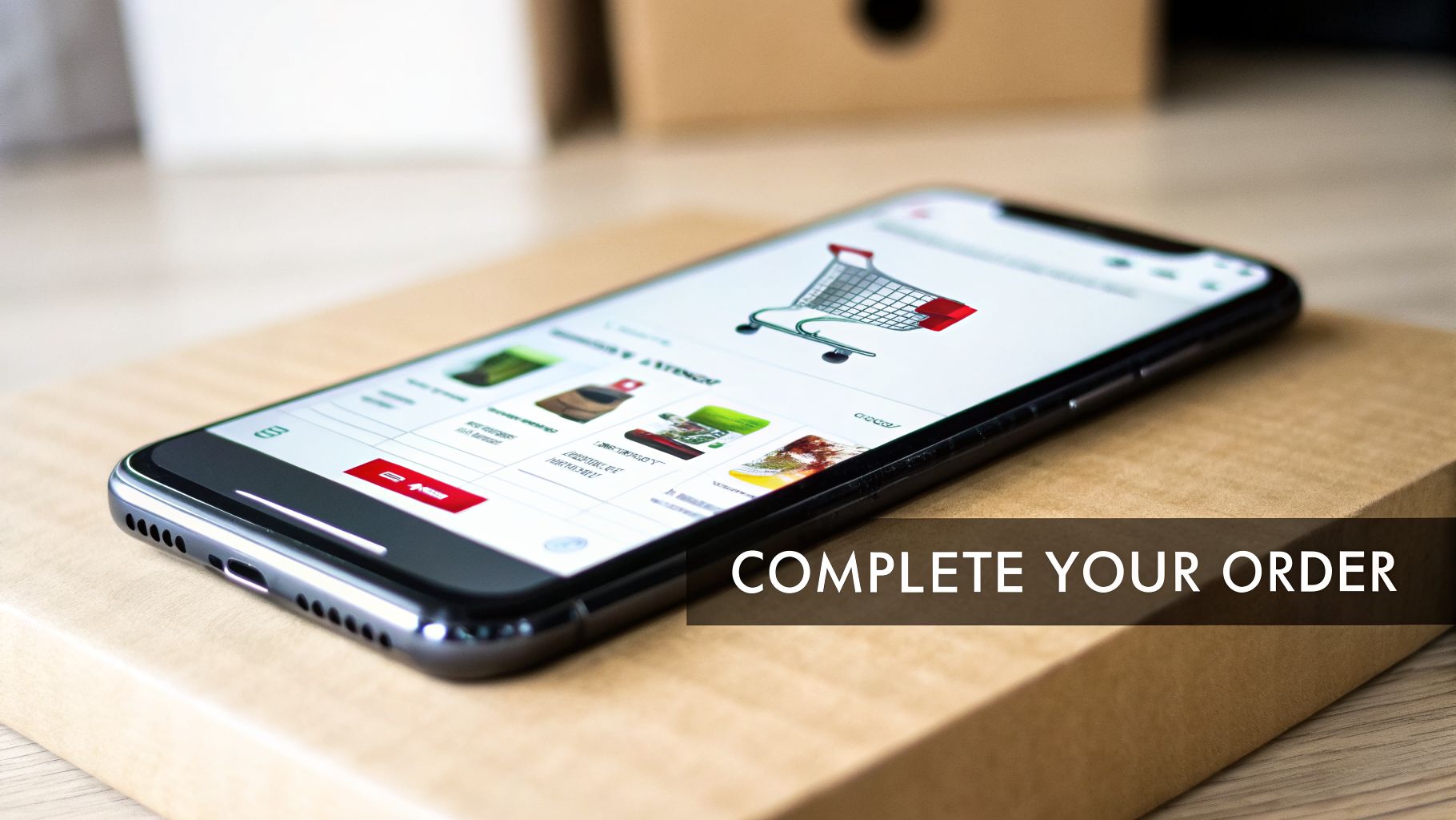 A smartphone displaying an online shopping cart interface, illustrating the completion of an order.
