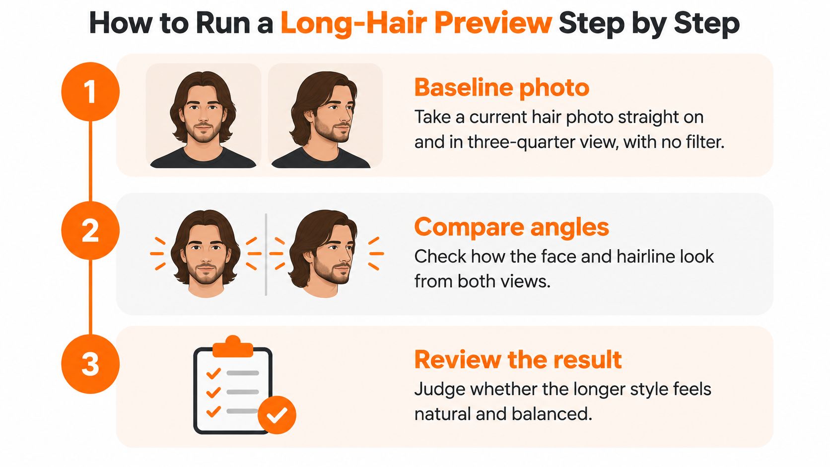 A step-by-step guide on how to preview how you look with long hair using photo analysis.