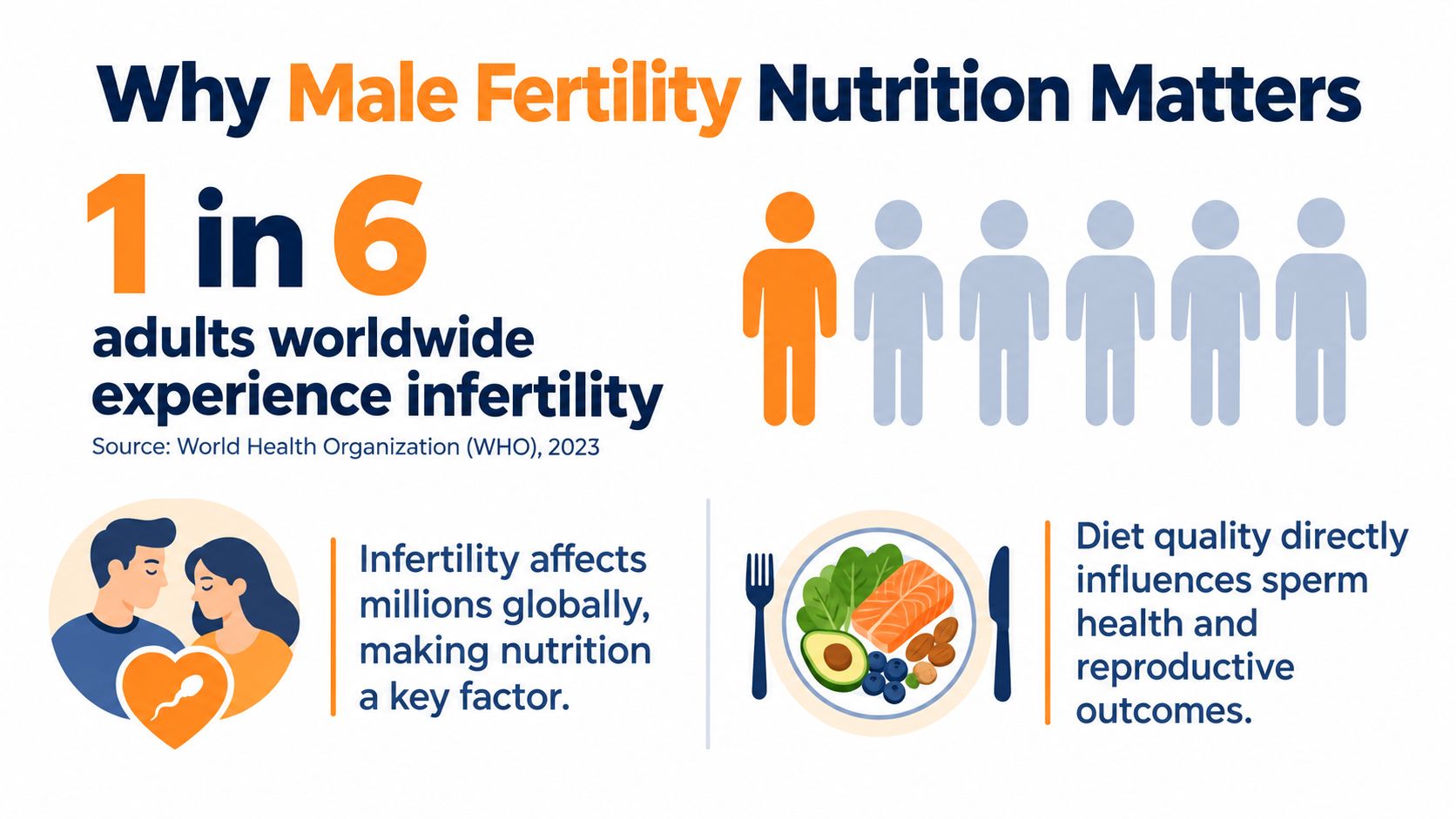 An infographic highlighting the importance of nutrition for male fertility and overall reproductive health outcomes.