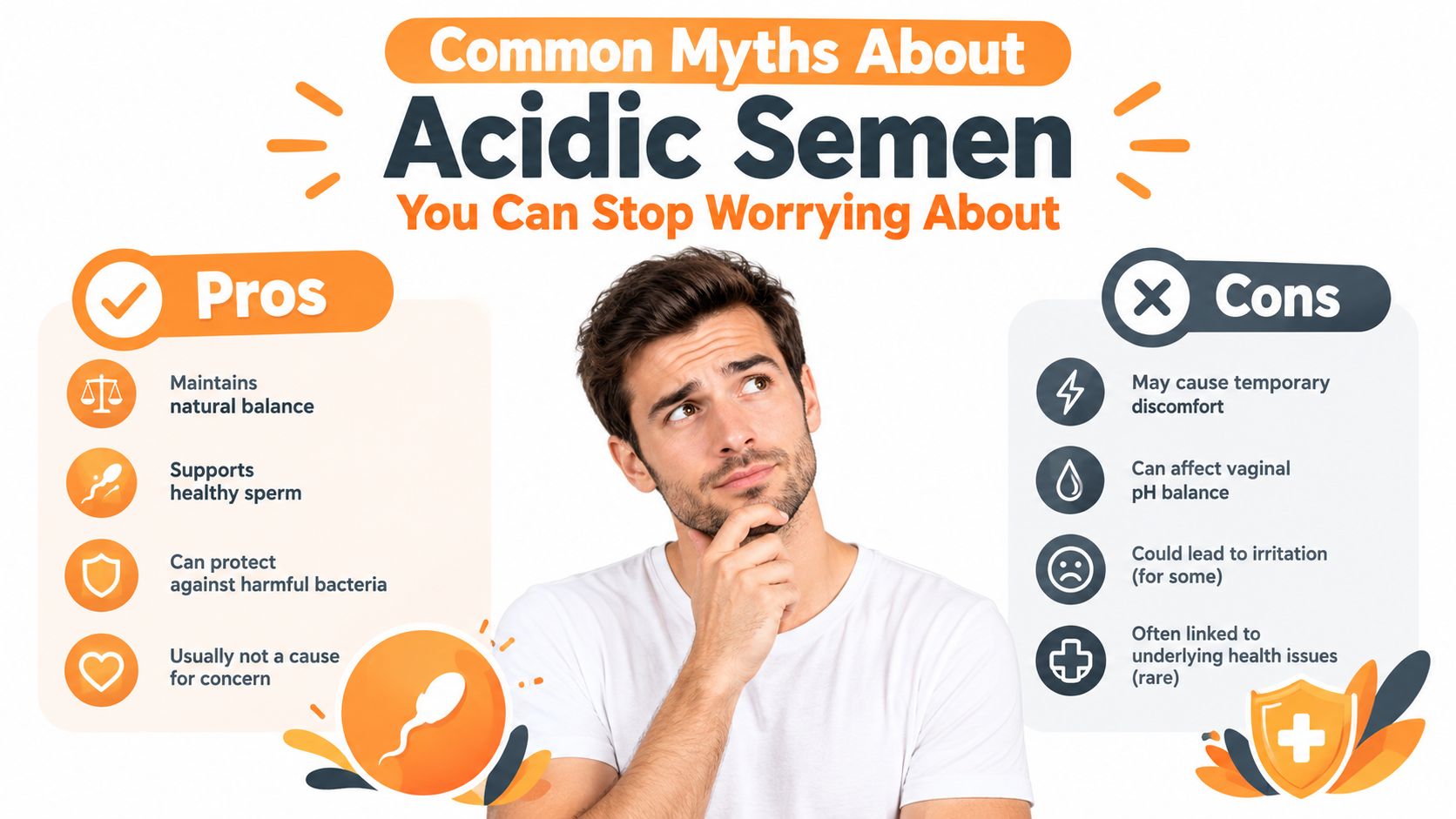 An infographic showing pros and cons regarding the common myths about acidic semen and its impact.