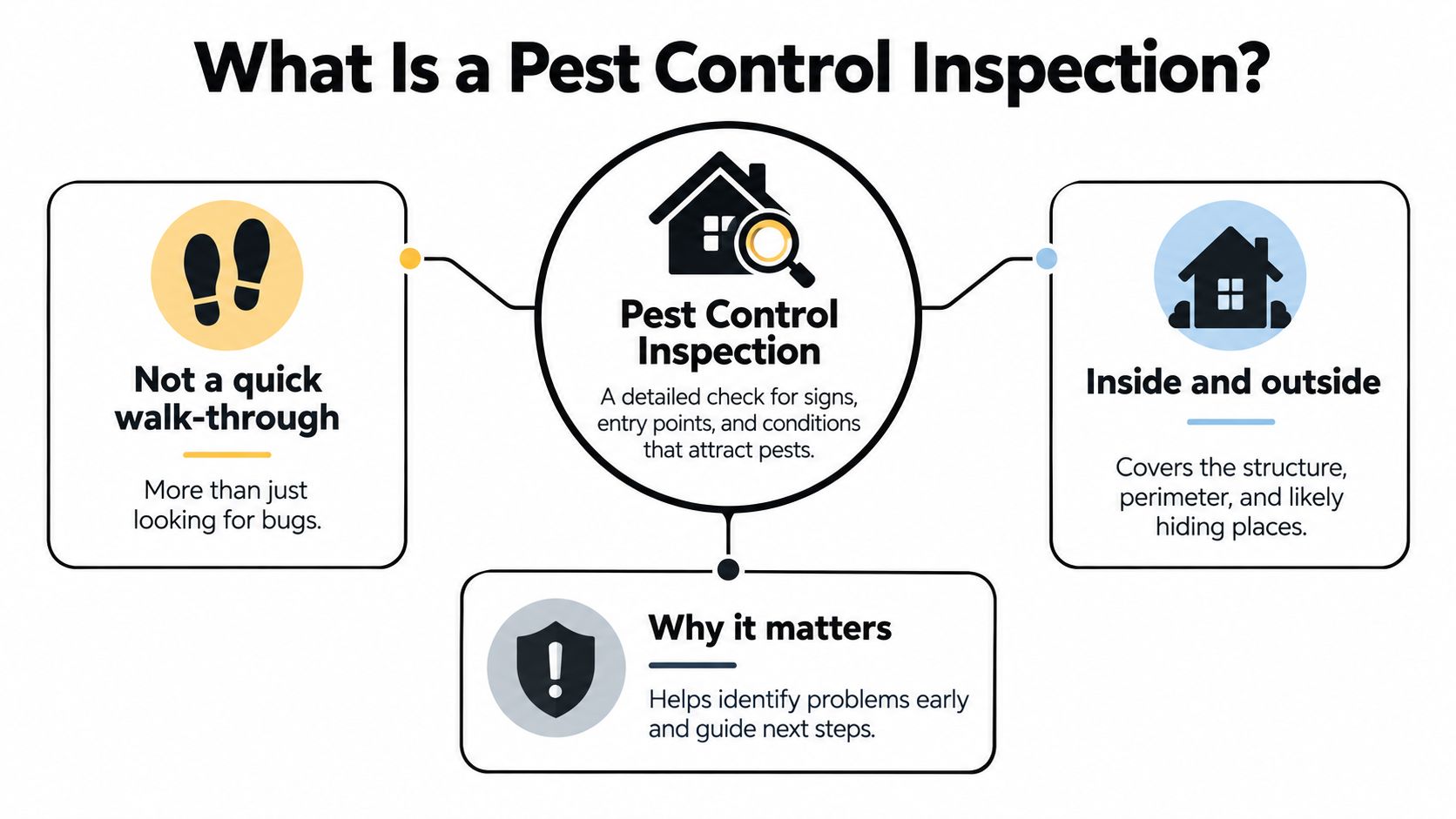 An infographic titled What Is a Pest Control Inspection explaining its detailed, structural, and proactive nature.
