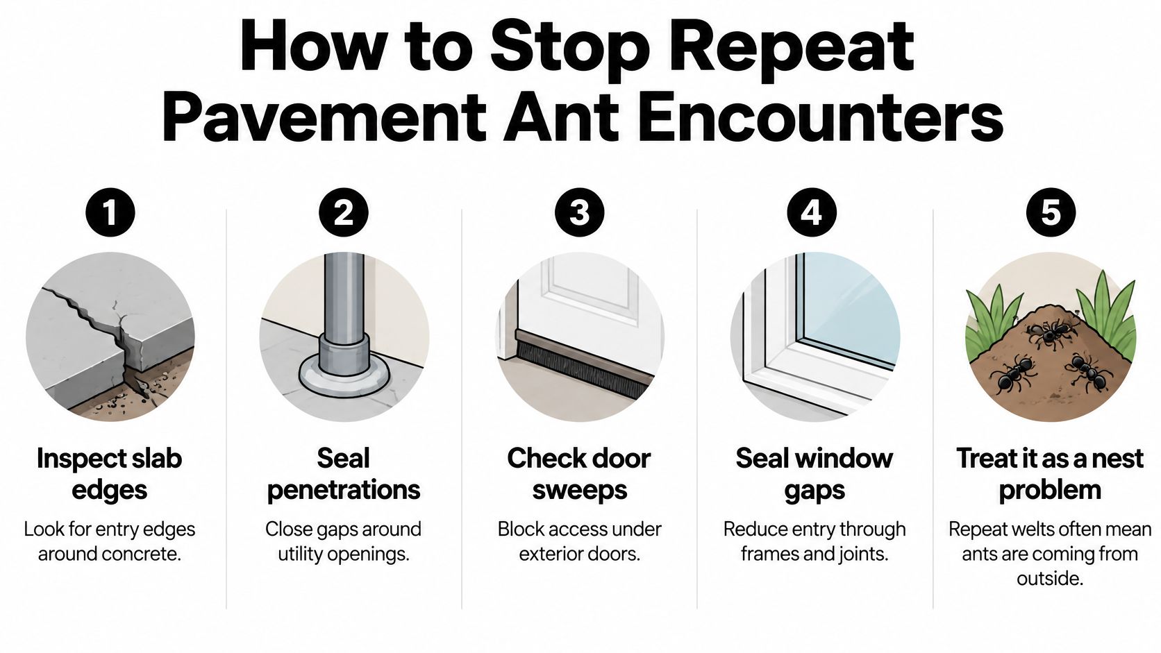 A five-step guide on how to stop repeat pavement ant encounters around your home and property.