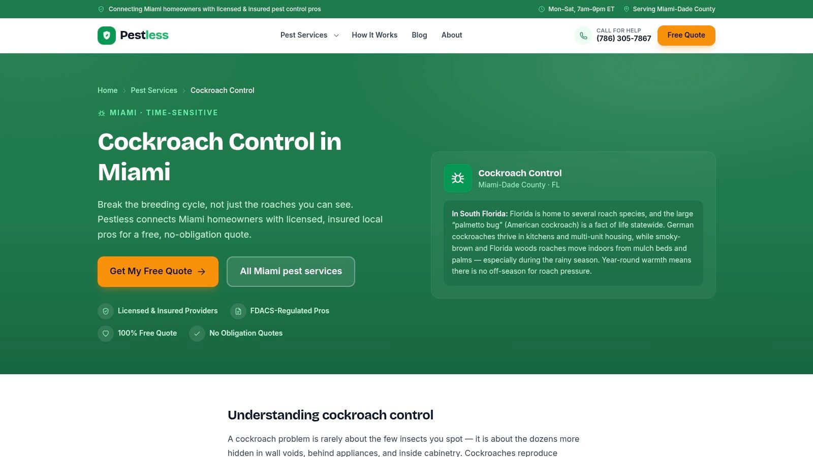 Screenshot from https://www.pestless.us/services/cockroach-control/