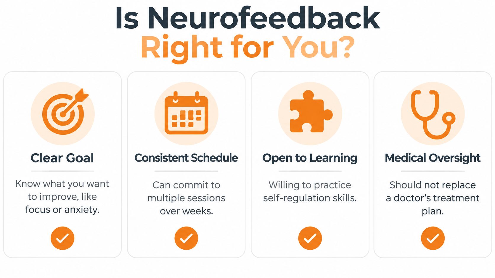Checklist of goals, participation, coordinated care, and progress measures for Katy, TX families considering teen neurofeedback.