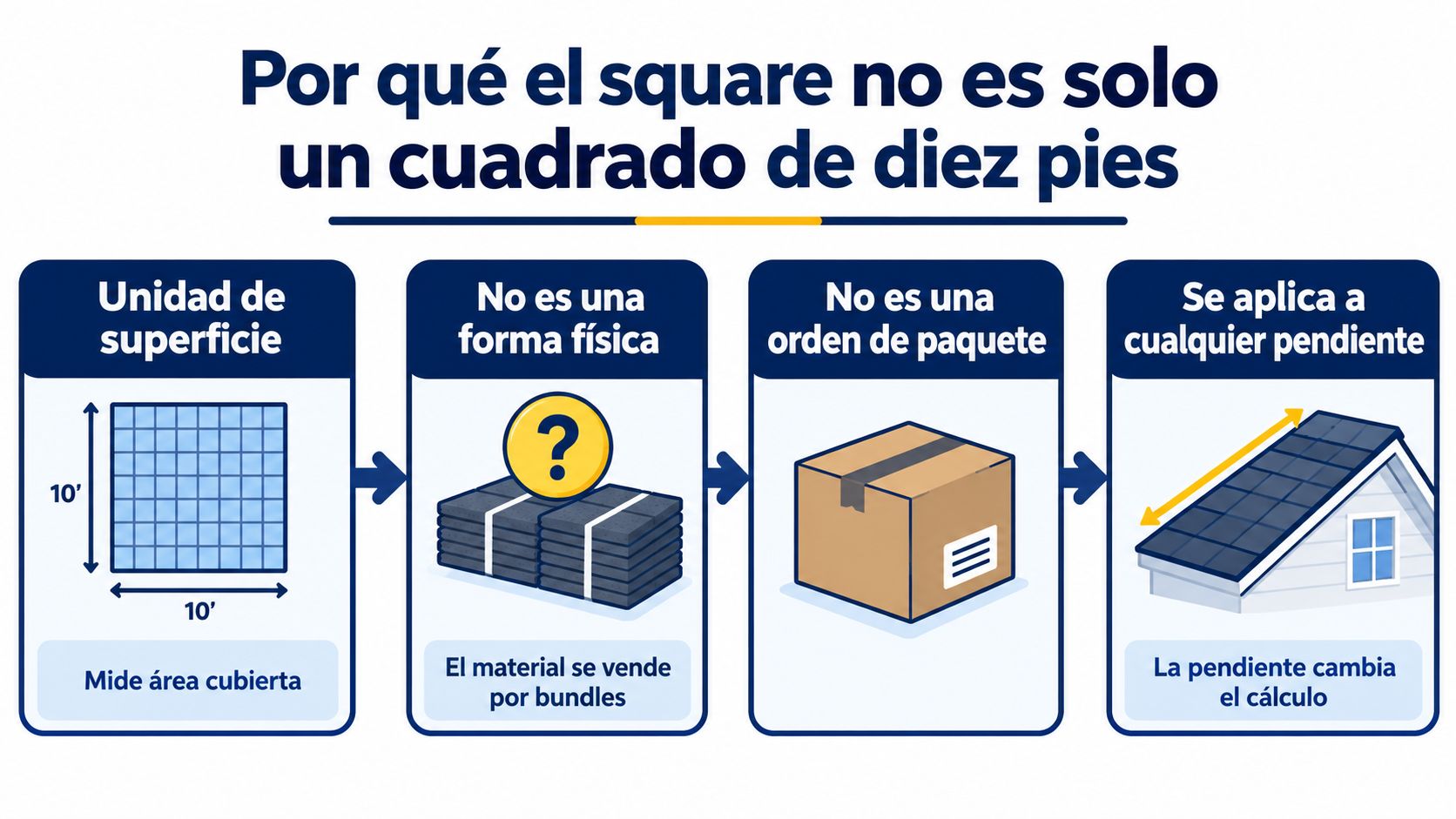 Infografía que explica que un square de tejas es una unidad de superficie y no una forma física.