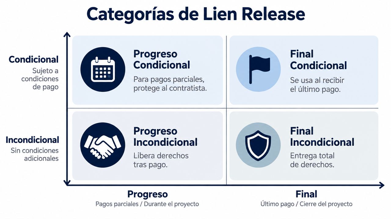 Gráfico explicativo sobre las categorías de Lien Release divididas por tipo de pago y estado del proyecto.