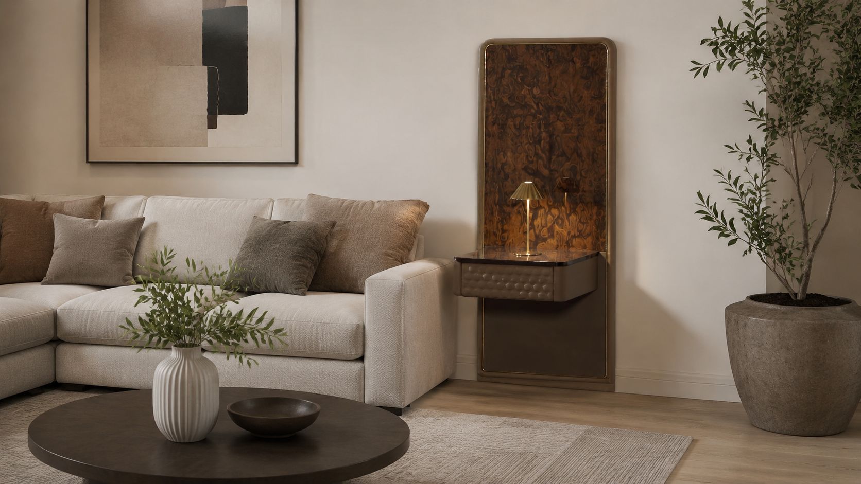 Marcelino - Nightstand With Wall Pier (King) - Cherry Oak