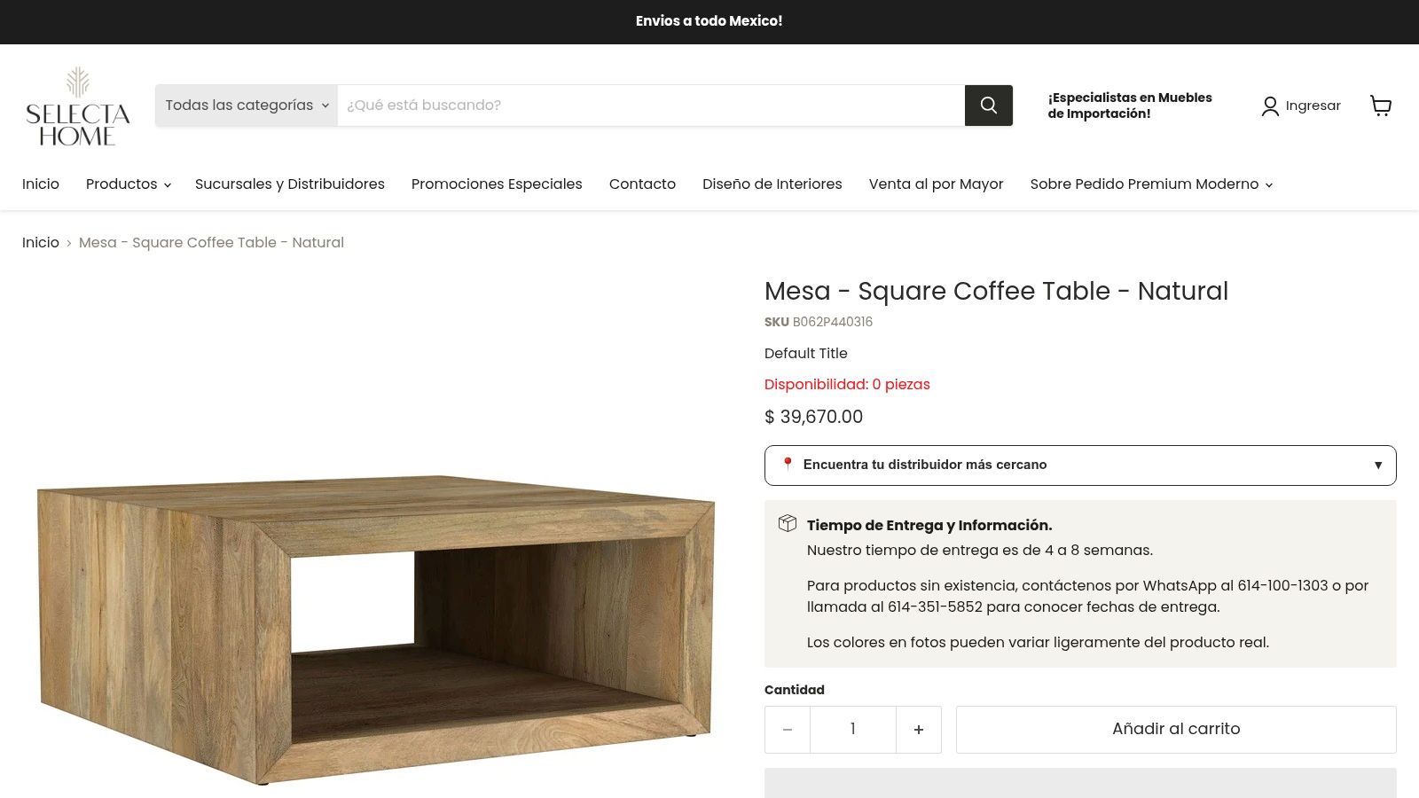 Mesa - Square Coffee Table - Natural Furniture Max