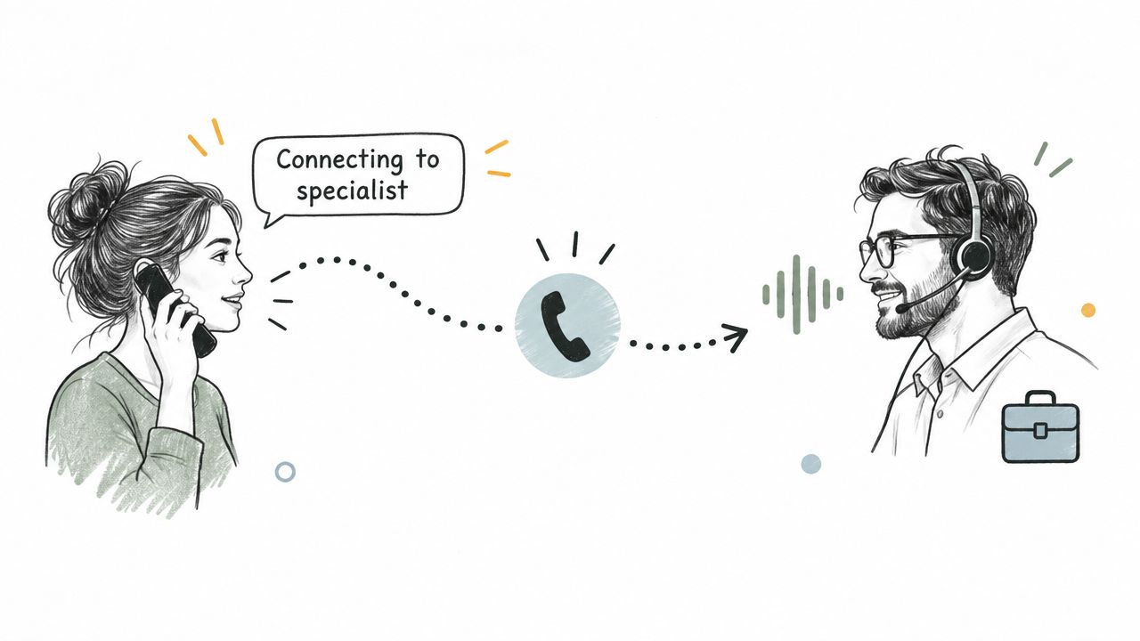 An illustration showing a woman on a phone call connecting to a professional service specialist for assistance.