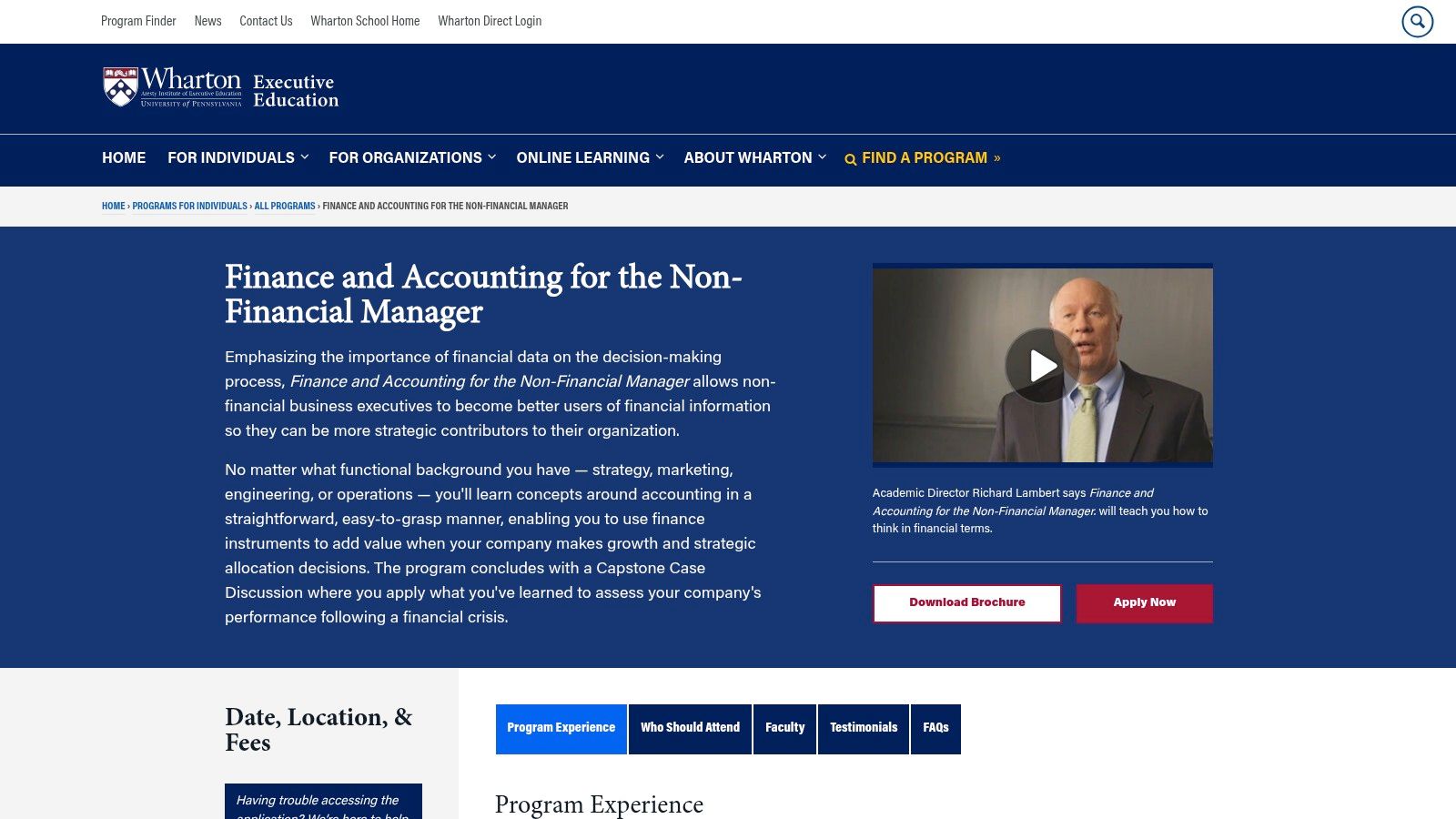 Wharton Executive Education Finance and Accounting for the Non-Financial Manager