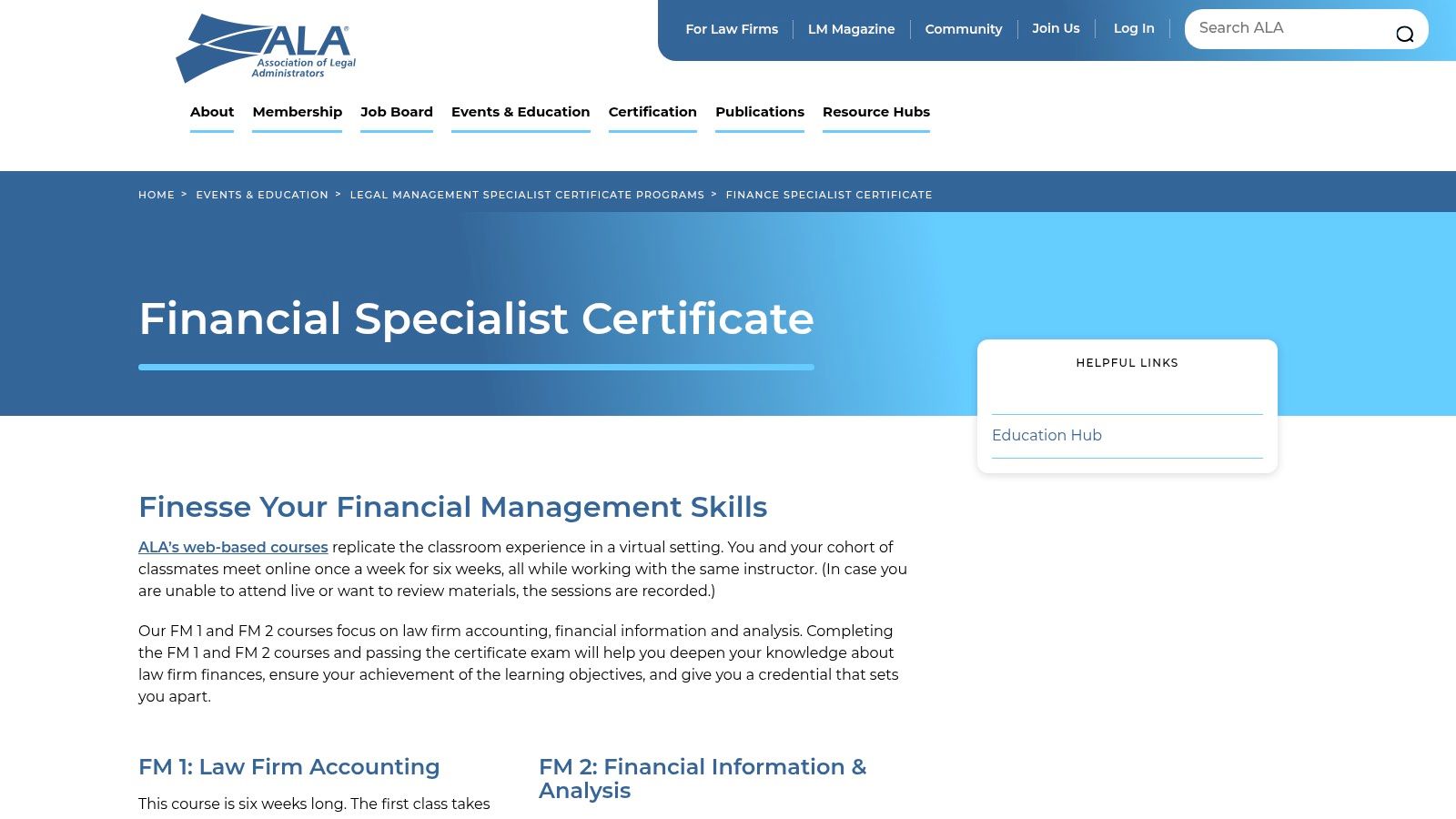 Association of Legal Administrators Finance Specialist Certificate
