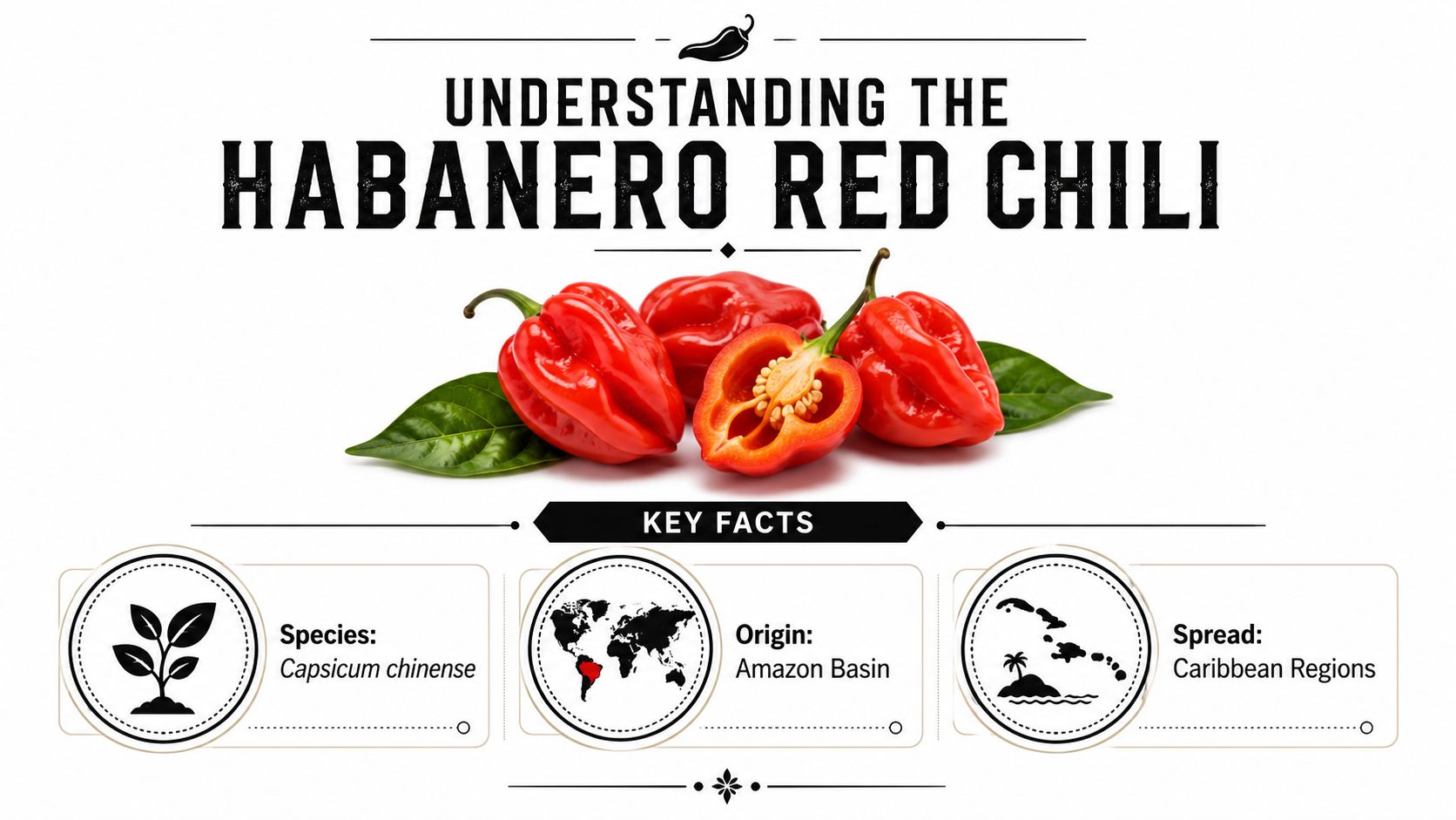 An infographic displaying facts about the Habanero Red Chili, including its scientific name, origin, and regional spread.