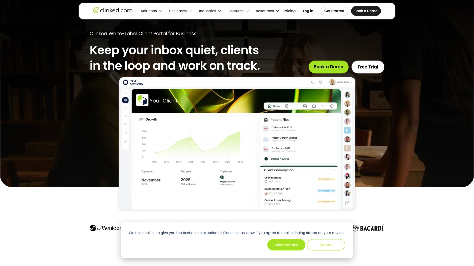 Clinked homepage with secure white-label client portal collaboration features