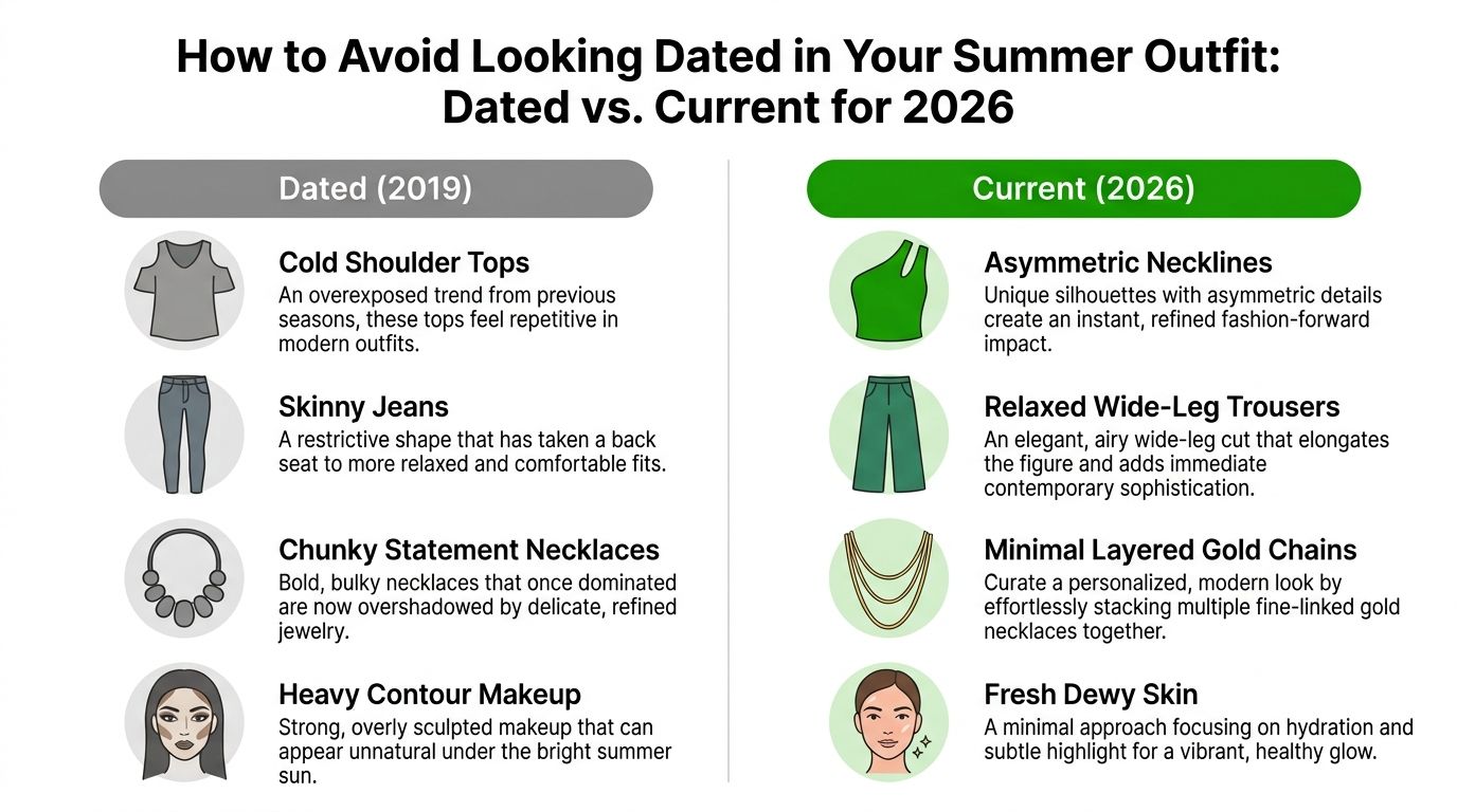 A comparison chart showing dated 2019 fashion trends versus current 2026 summer style recommendations.