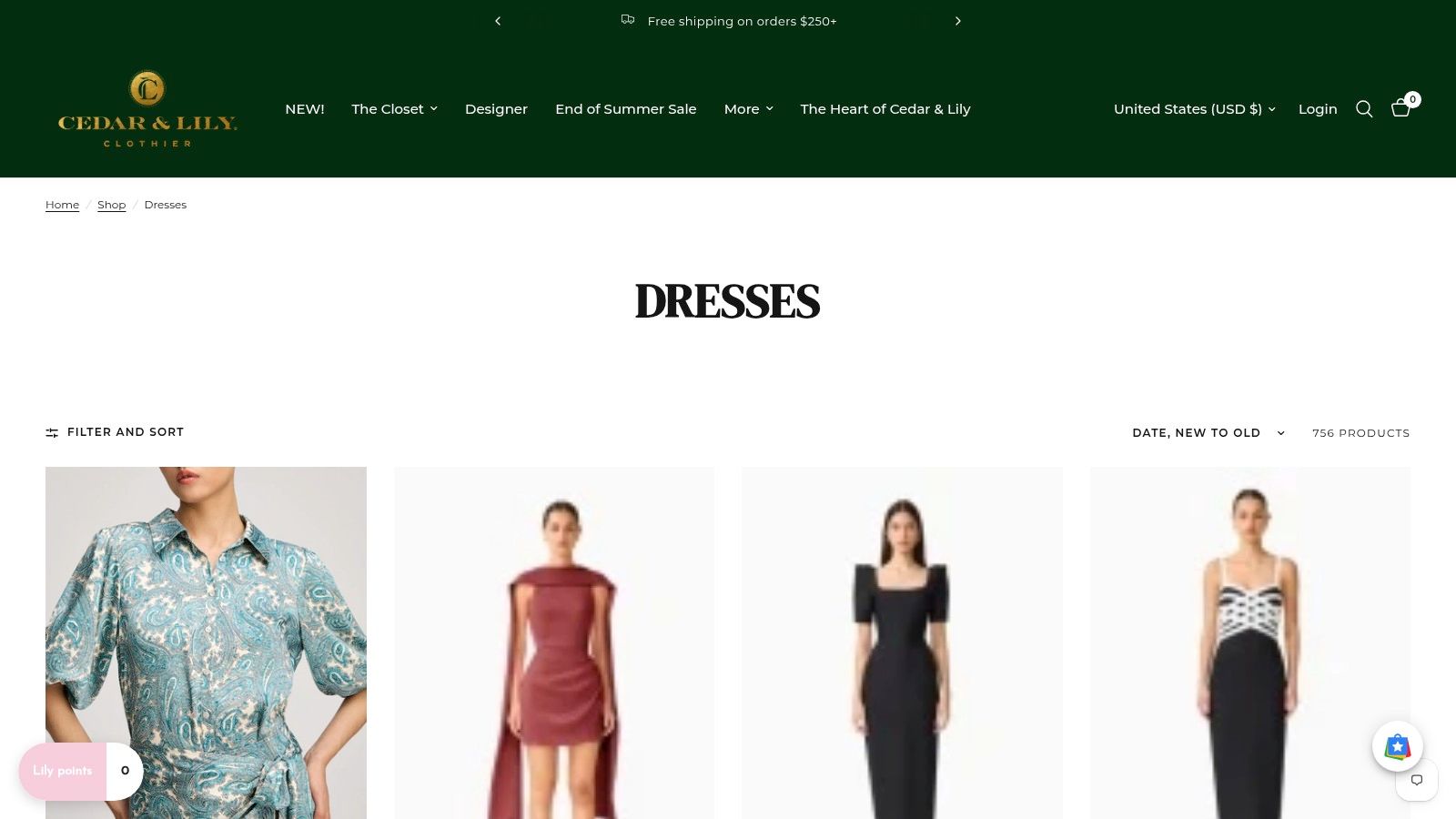 Screenshot from https://cedarandlilyclothier.com/collections/dresses