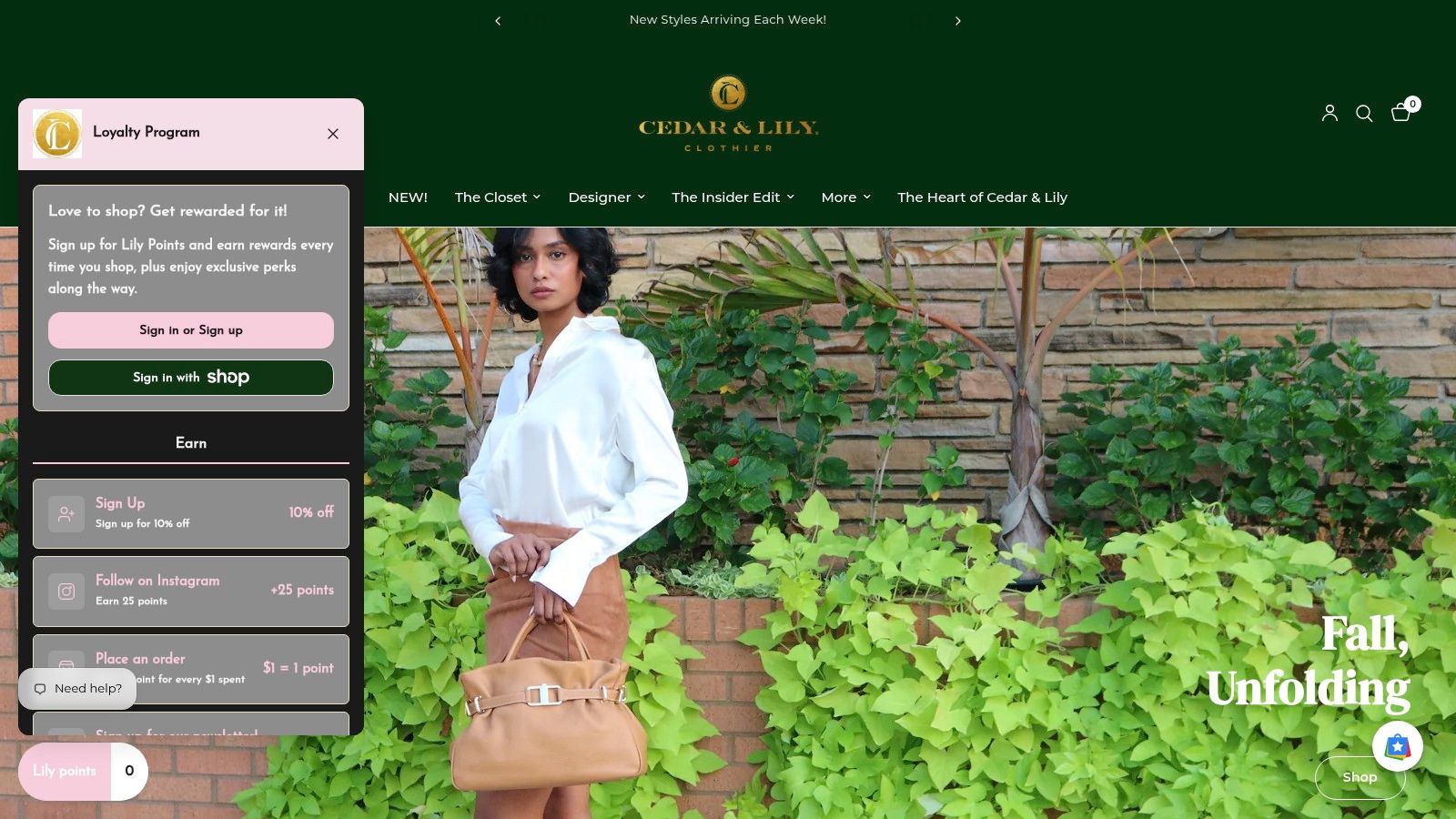 Screenshot from https://cedarandlilyclothier.com