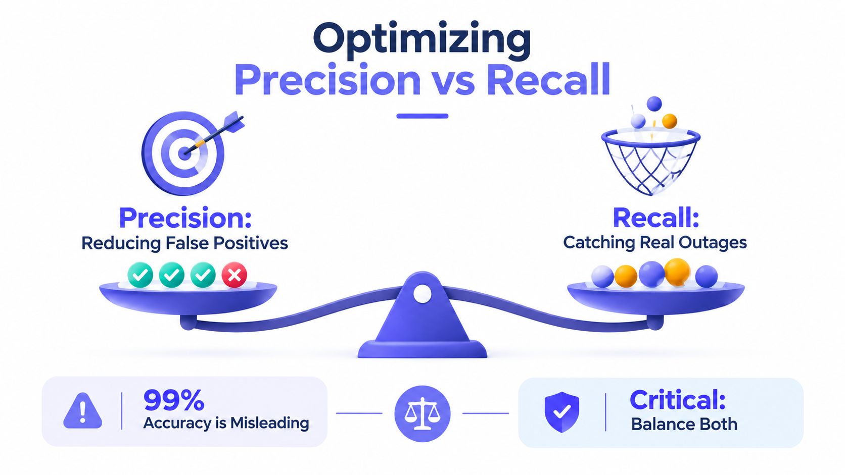 A conceptual diagram showing the balance between precision and recall in automated incident detection systems.