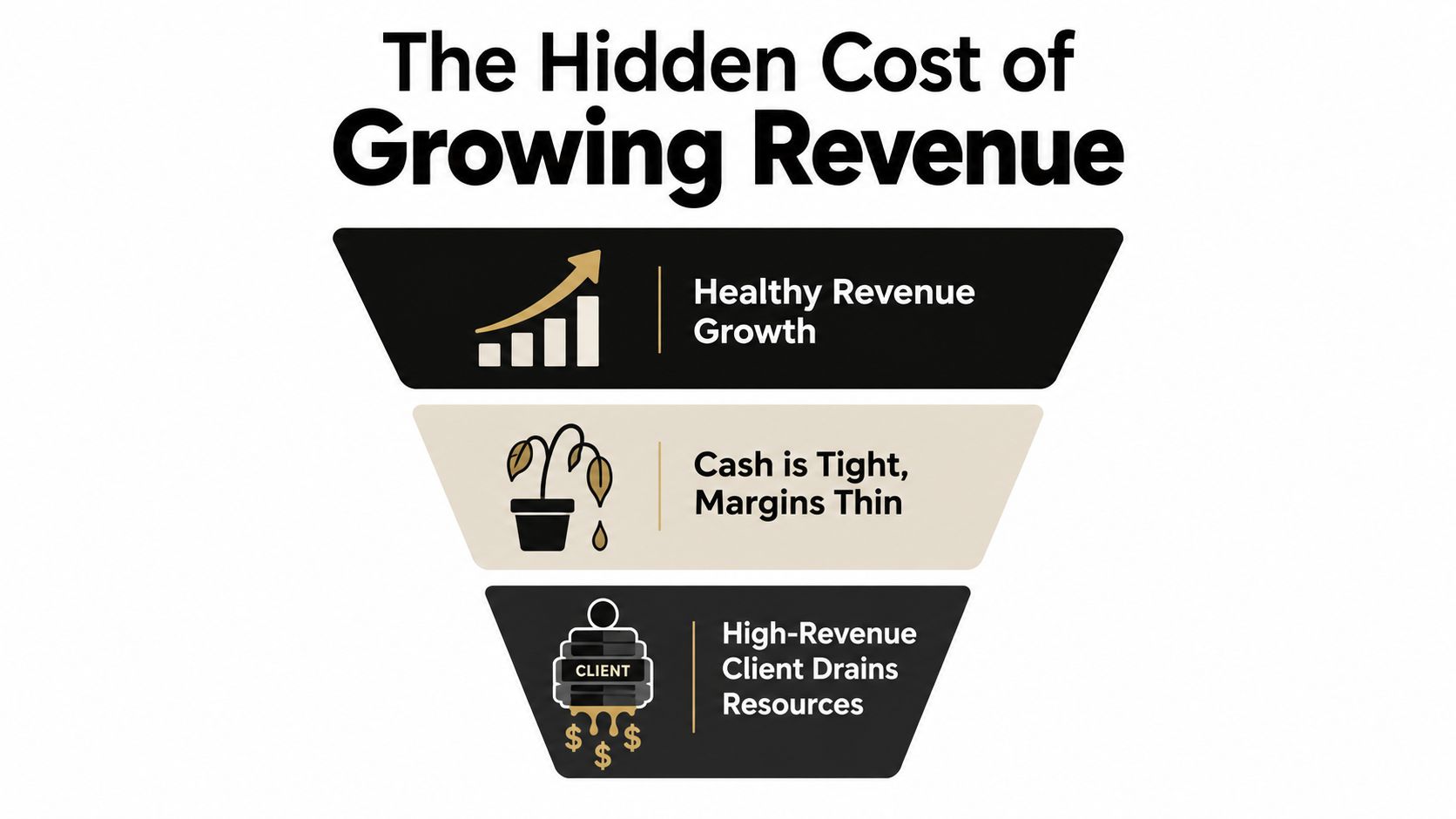 An infographic titled The Hidden Cost of Growing Revenue illustrating the challenges of business expansion.