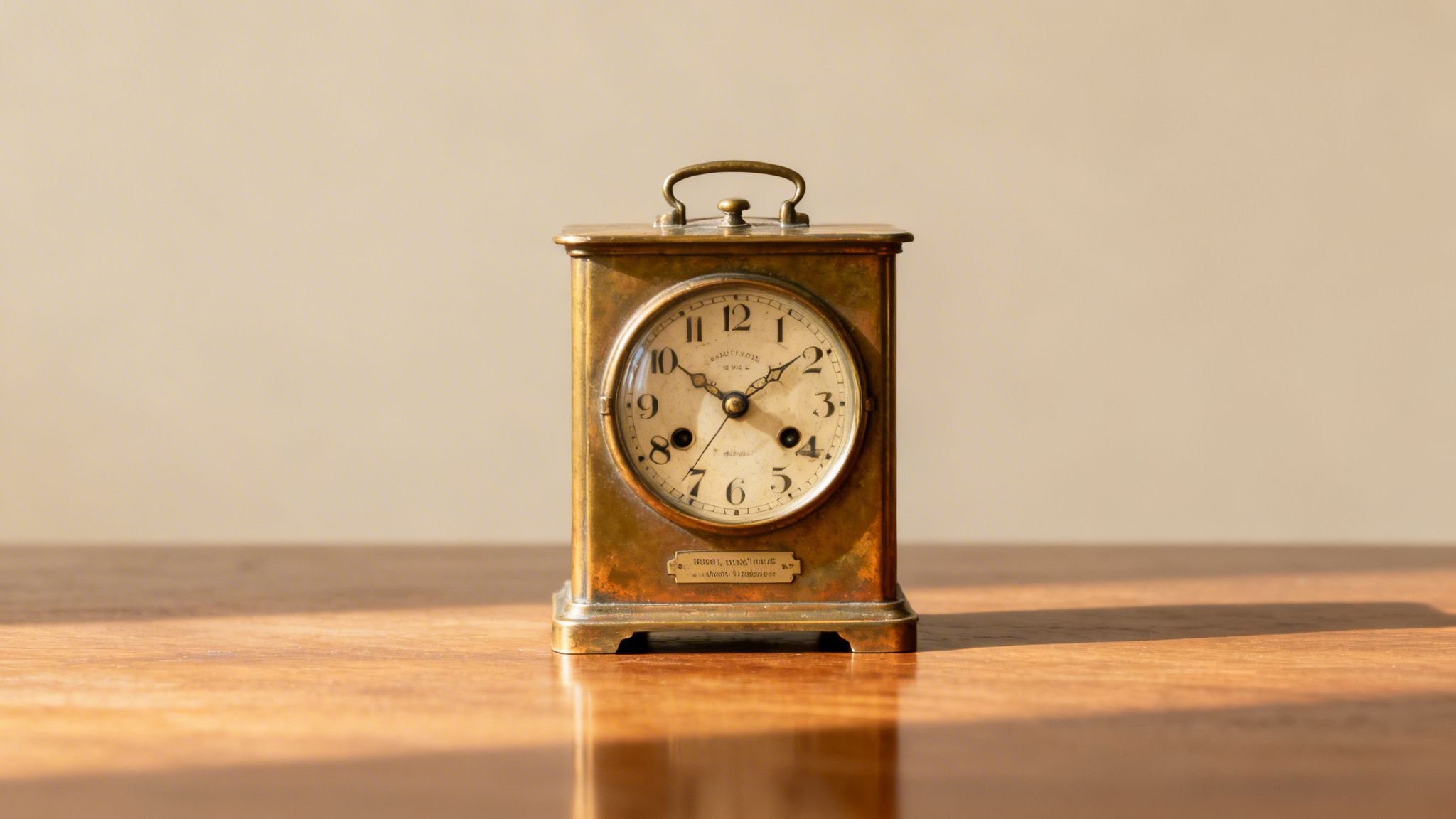 Antique retro carriage clock with a vintage design, displayed on a wooden surface, symbolizing timeless craftsmanship and the appeal of vintage timepieces.