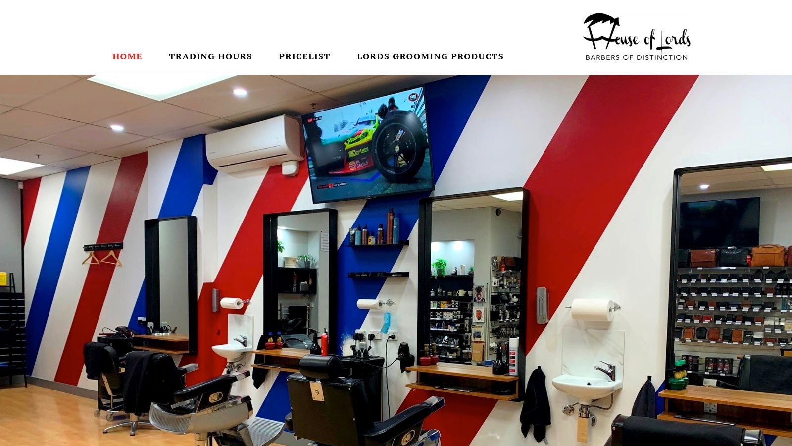 House of Lords – Barbers of Distinction (Port Adelaide) homepage showing the barbershop interior.