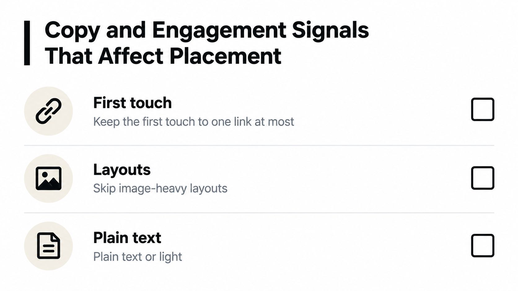 A list of email copy and engagement strategies to improve email placement for better inbox deliverability.