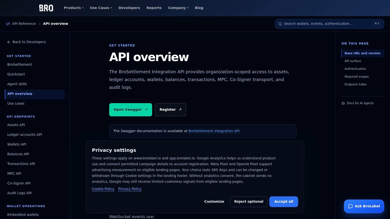 API overview · API Reference | BroLabel