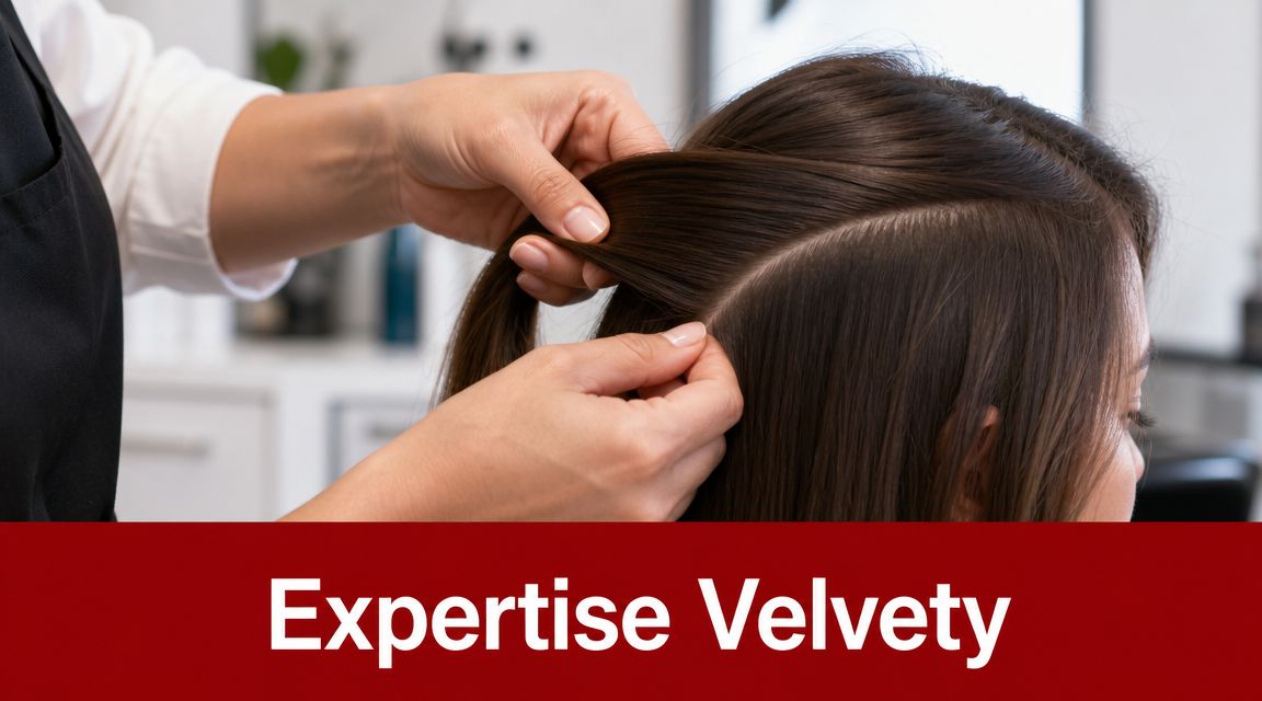 Une coiffeuse divise soigneusement les cheveux bruns d'une cliente dans un salon de coiffure professionnel.
