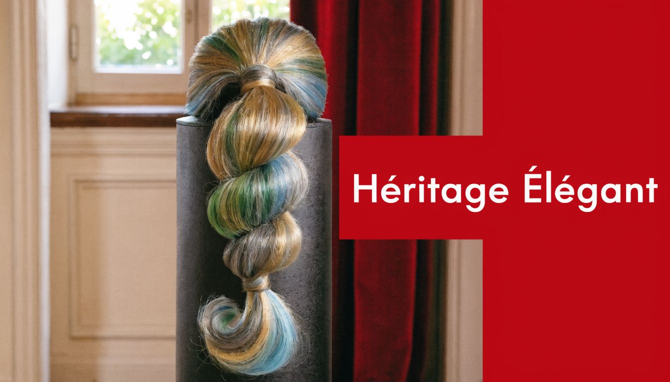 Une coiffure en queue de cheval torsadée sur un mannequin avec des reflets bleus et verts.