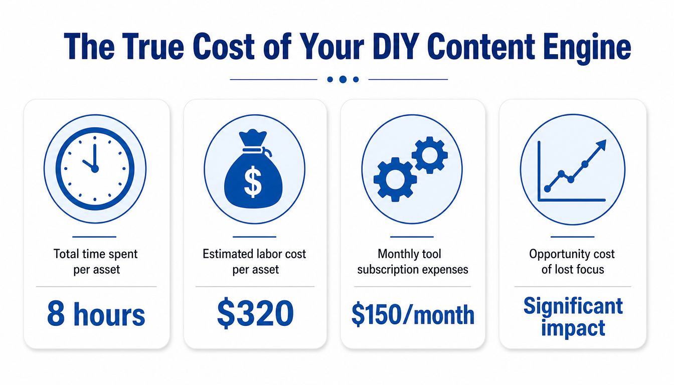 A visual breakdown of the true hidden costs associated with running a DIY content engine in-house.