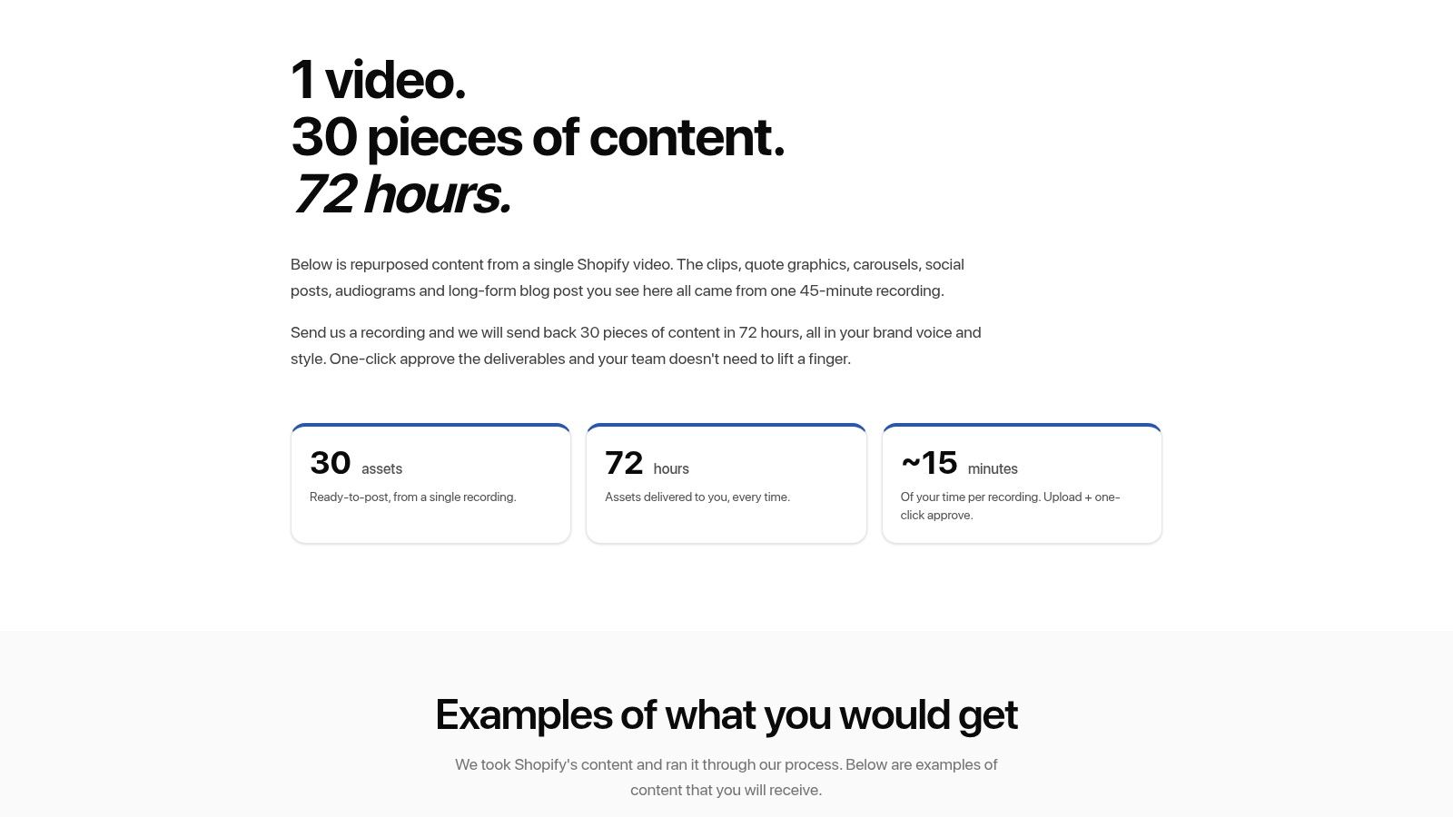 Screenshot from https://www.repurposeyourcontent.com/examples/shopify