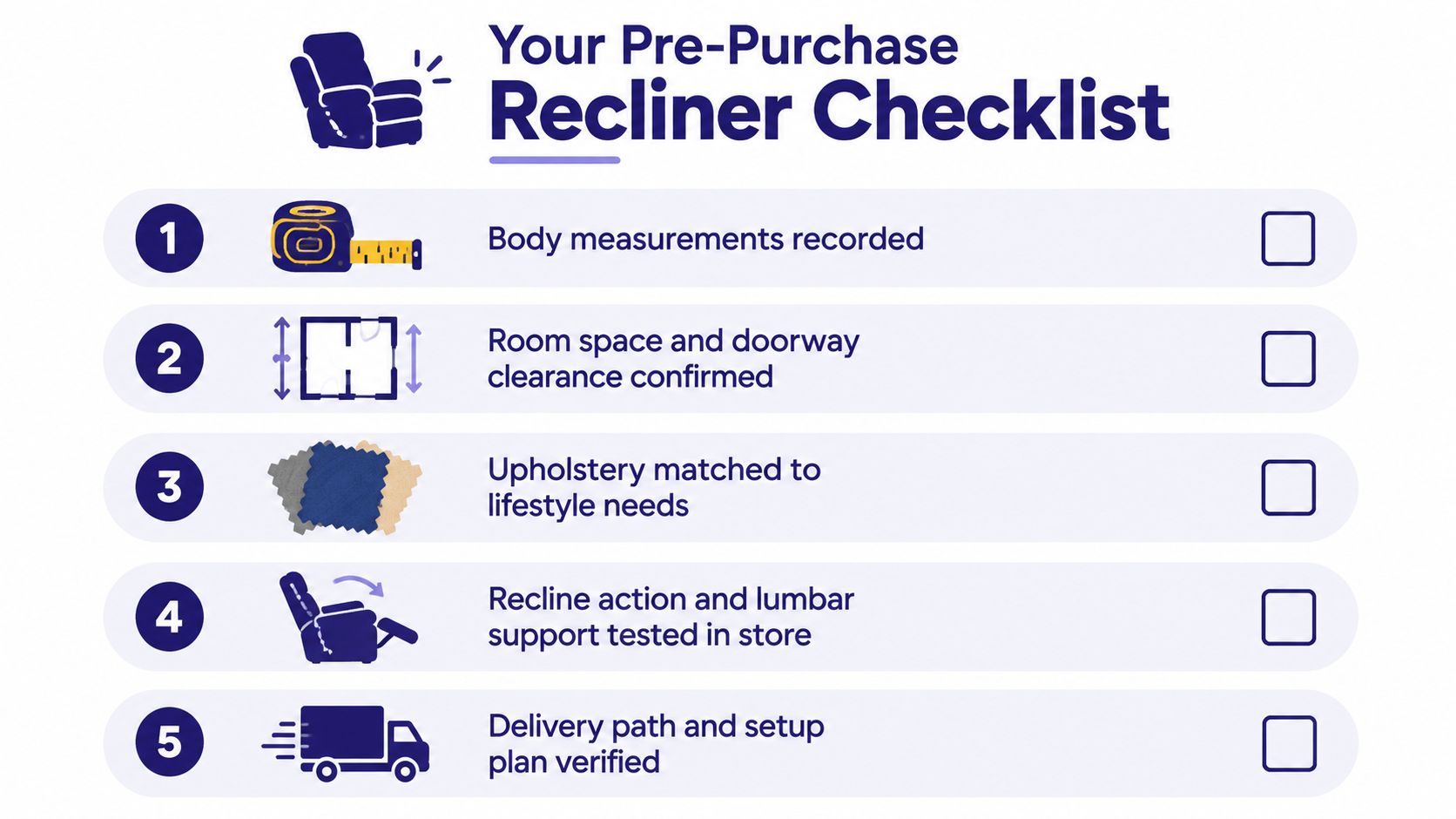 A five-step pre-purchase checklist for selecting the perfect recliner chair for your home environment.