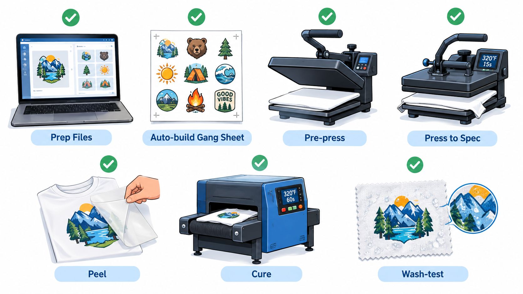 An infographic showing the step-by-step process of using heat transfer sheets for custom clothing printing.