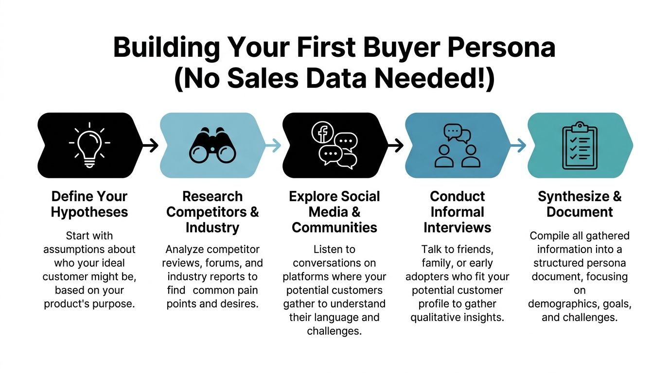 A five-step process diagram illustrating how to build a buyer persona without needing sales data.