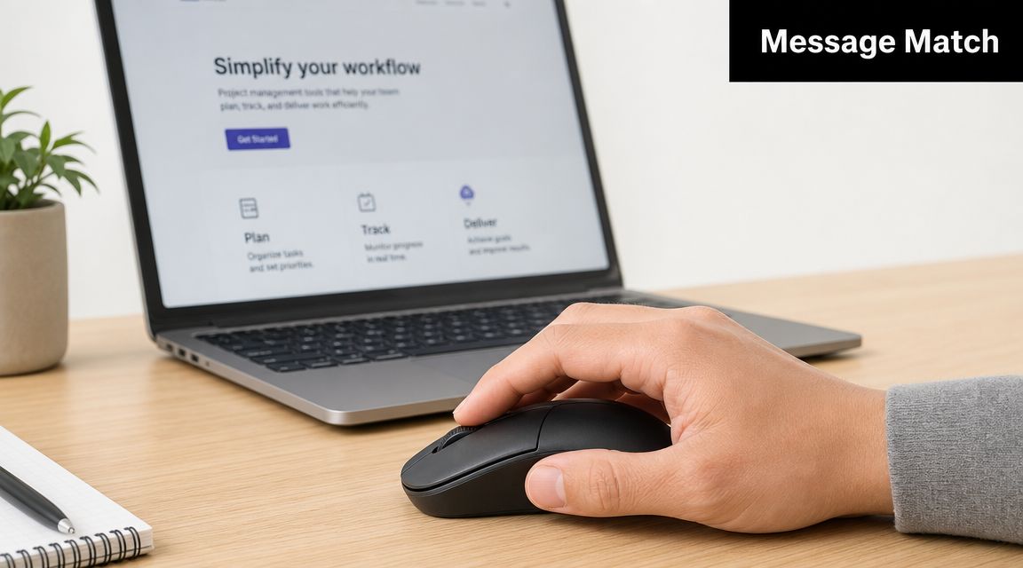 A person using a wireless mouse on a desk with a laptop displaying workflow software