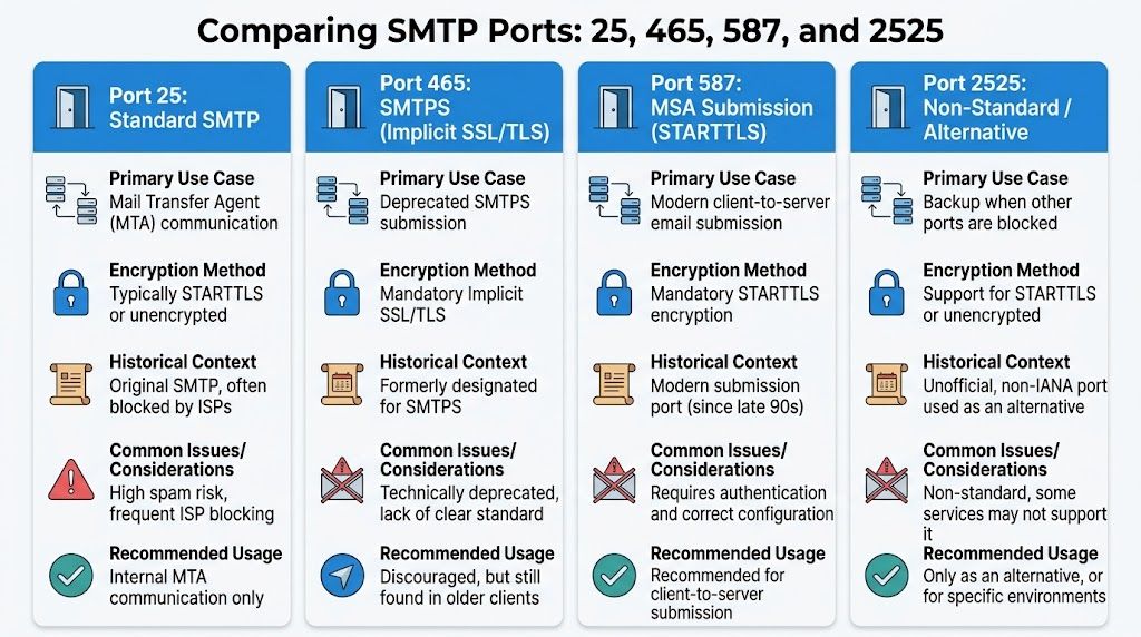 SMTP TLS Port Guide: 587, 465, or 25?
