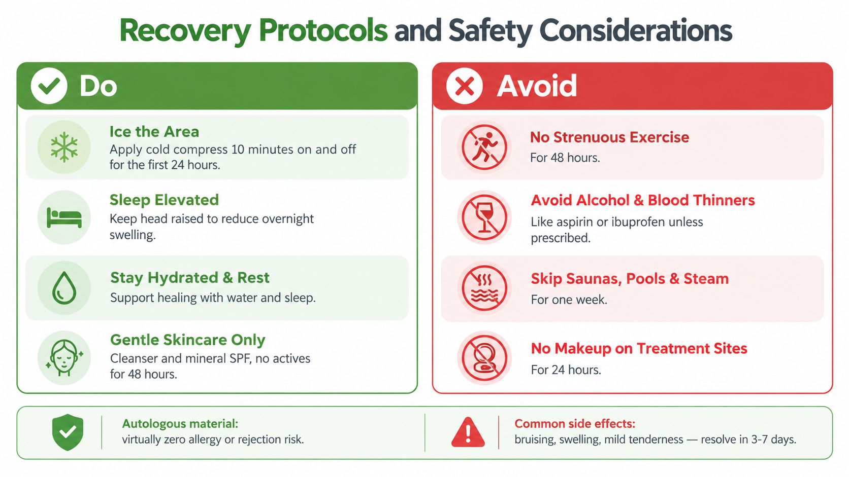 An infographic detailing post-procedure recovery protocols, including do's and don'ts for optimal healing after treatments.
