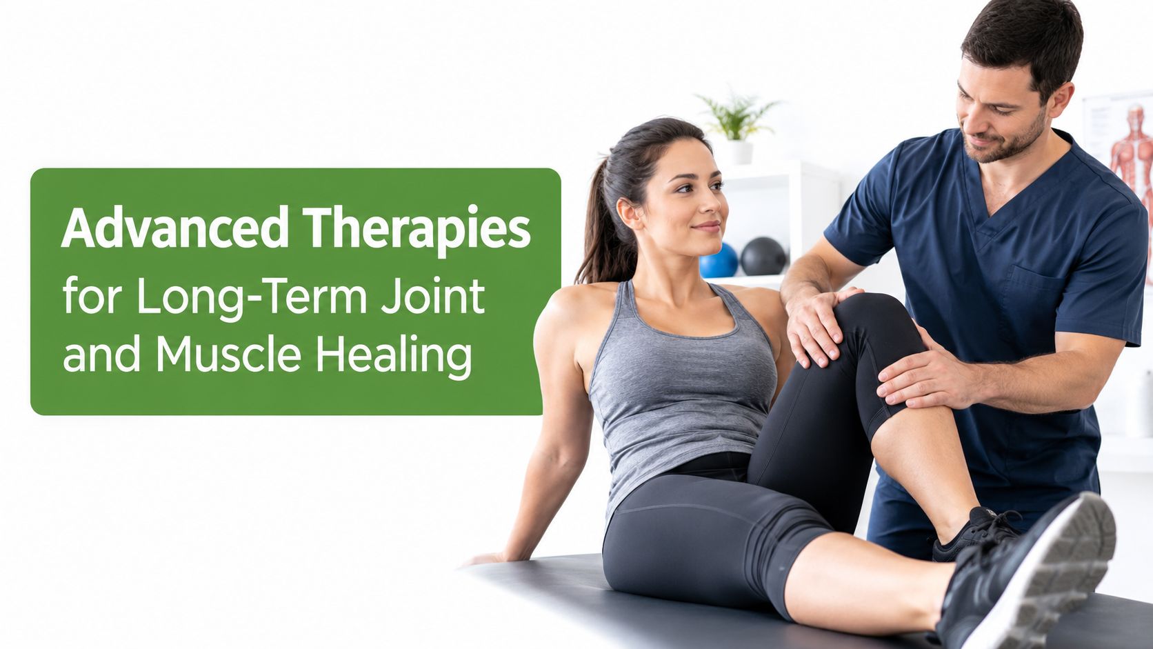 A male physical therapist examines a female patient's knee during a rehabilitation session for joint healing.
