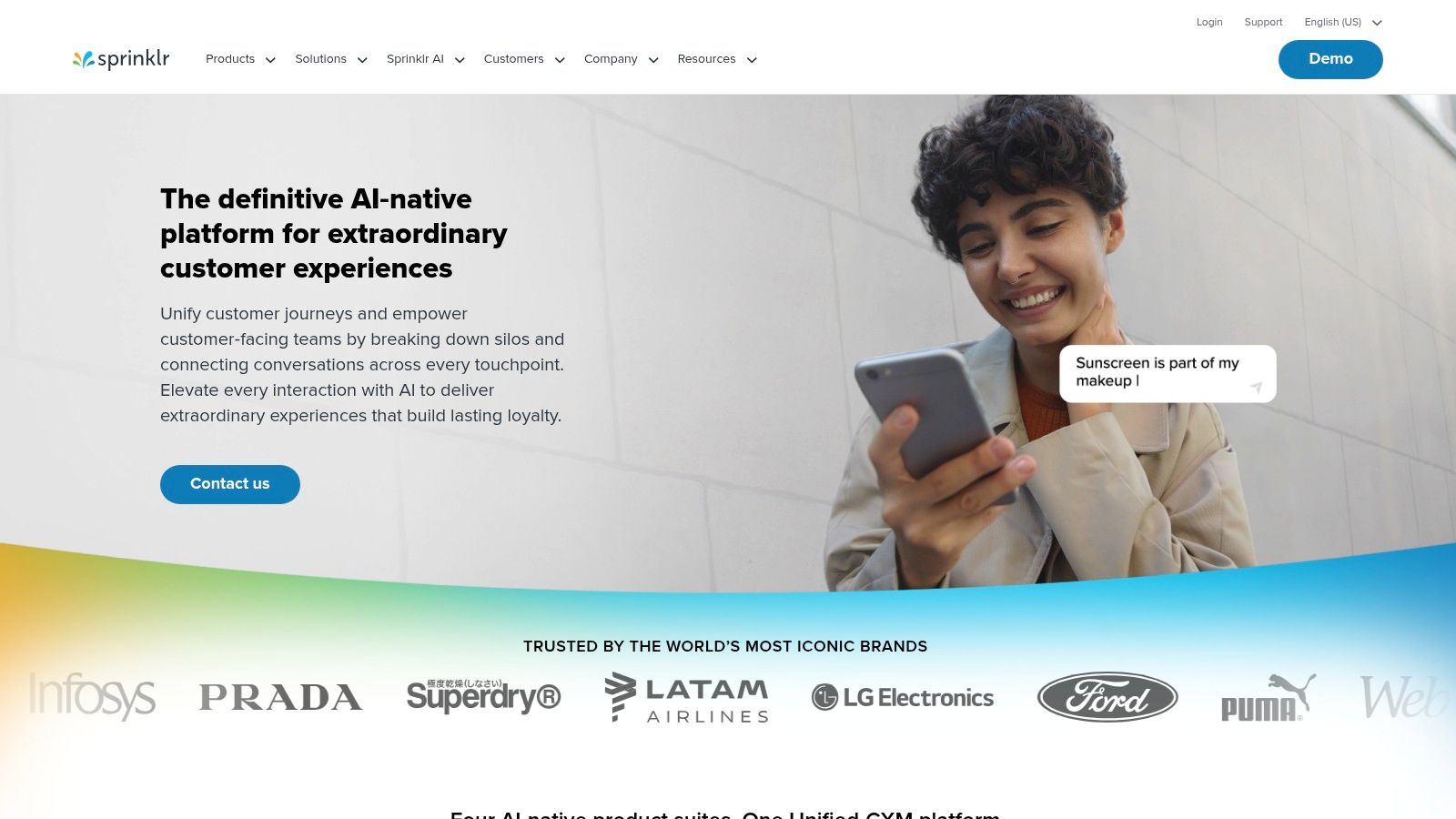 Sprinklr customer experience platform homepage