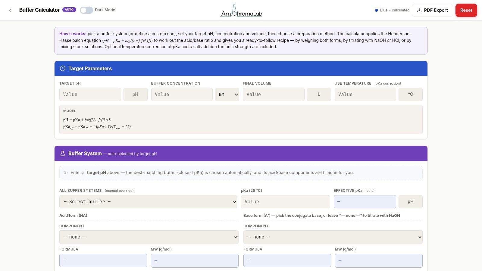 AmChromaLab Buffer Recipe Calculator