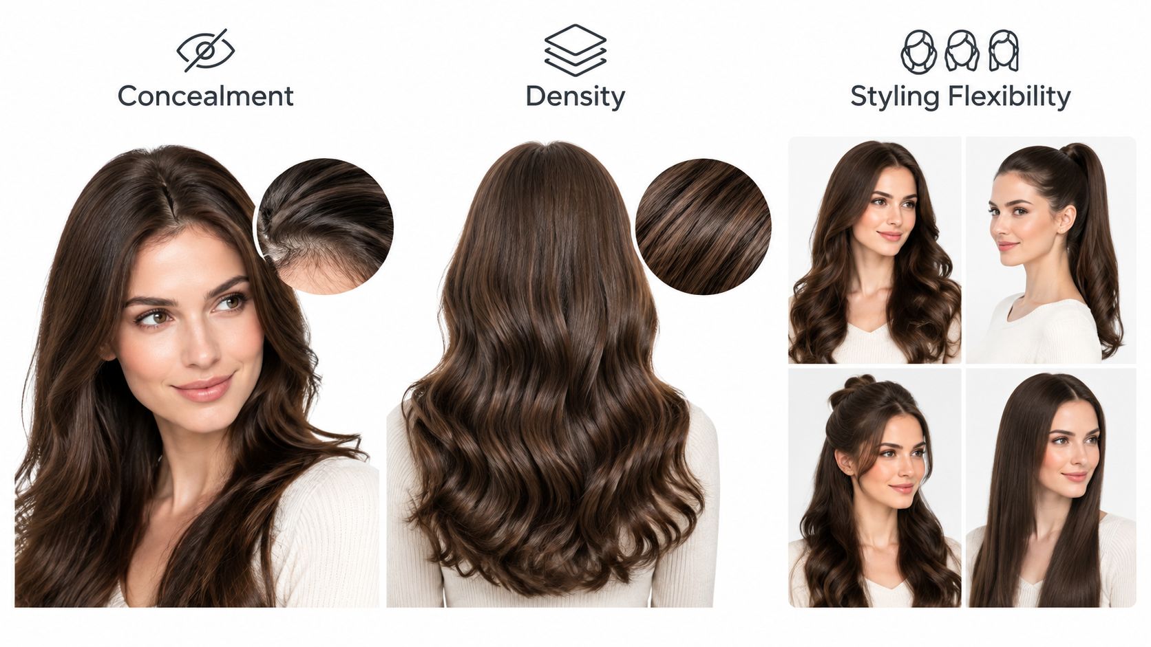 A demonstration of tape-in hair extensions showing natural concealment, hair density, and versatile styling options for women.