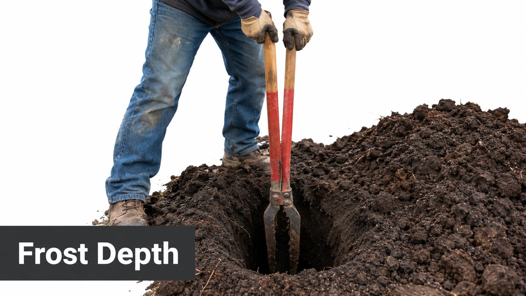 A person using a post hole digger to excavate soil for a wrought iron fence installation project.