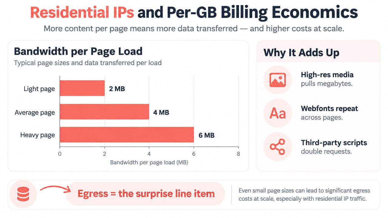 A chart illustrating how different page sizes, from light to heavy, impact data transfer and billing costs.