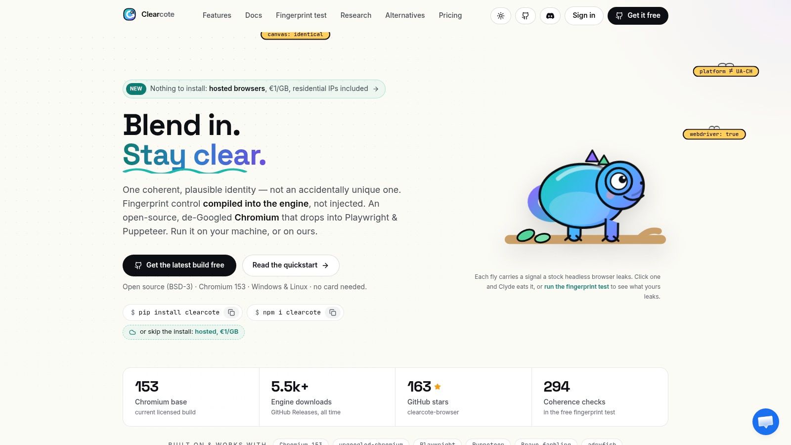 Screenshot from https://clearcotelabs.com
