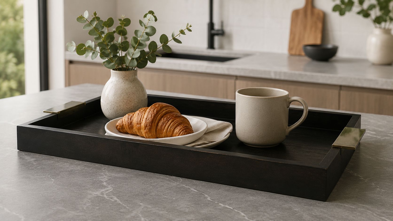 Chef Inox Room Service Tray Dark Mangowood with Aluminium Handles 620x400x50mm